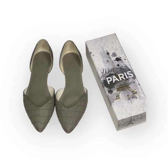 Vince ❃ Tara D’Orsay Pointy Toe Ballet Flat ❃ Embossed Leather ❃ Taupe Grey ❃ 39 - Picture 11 of 16